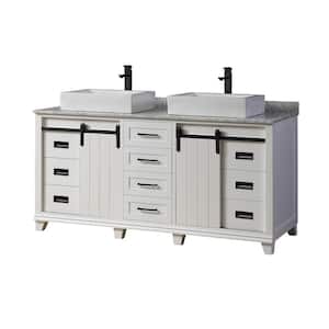 Chanceton 72 in. W x 25 in. D x 34 in. H Vanity in White with White Carrara Marble Top with Vessel Sinks