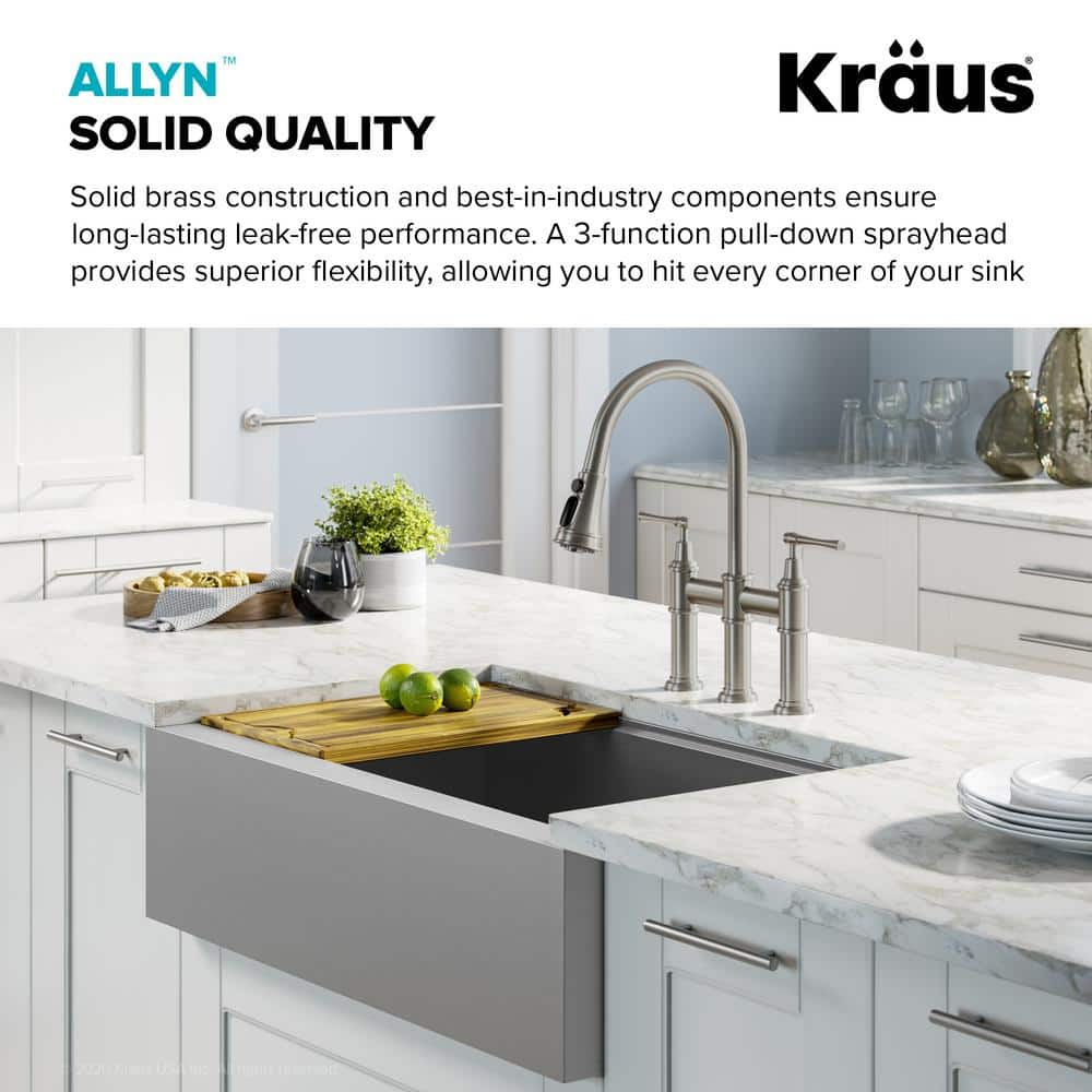 Stainless Steel Bridge Kitchen Faucet with Pull-out Spray and Filter