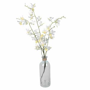 20.5 in. White Artificial Mini Orchid Floral Arrangement in a Glass Pot