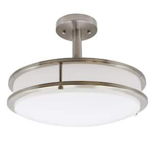 16 in. Brushed Nickel LED Chip Flush Mount Ceiling Light with Plastic Shade