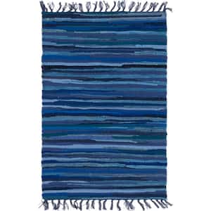 Chindi Cotton Striped Navy Blue 2 ft. x 3 ft. Accent Rug
