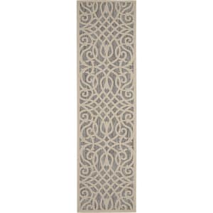 Palamos Gray 2 ft. x 8 ft. Kitchen Runner Geometric Contemporary Indoor/Outdoor Patio Area Rug