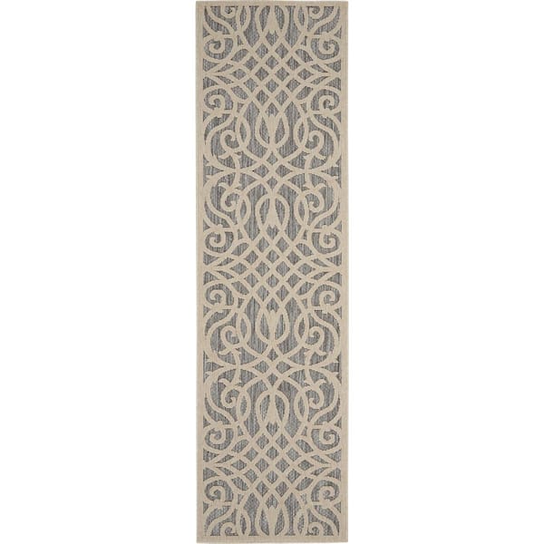 Home Decorators Collection Palamos Gray 2 ft. x 8 ft. Kitchen Runner Geometric Contemporary Indoor/Outdoor Patio Area Rug