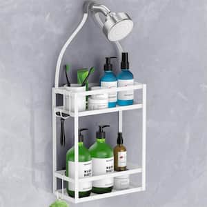 Over-the-Shower Bathroom Caddy with Hooks in White