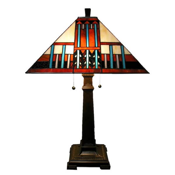 Warehouse of Tiffany 23 in. Stained Glass Antique Bronze Table Lamp with Metal Base