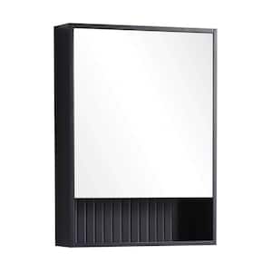 Venezian 22 in. W x 29.5 in. H Small Rectangular Black Matte Wooden Surface Mount Medicine Cabinet with Mirror