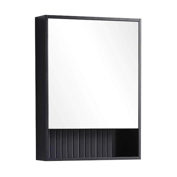 FINE FIXTURES Venezian 22 in. W x 29.5 in. H Small Rectangular Black Matte Wooden Surface Mount Medicine Cabinet with Mirror