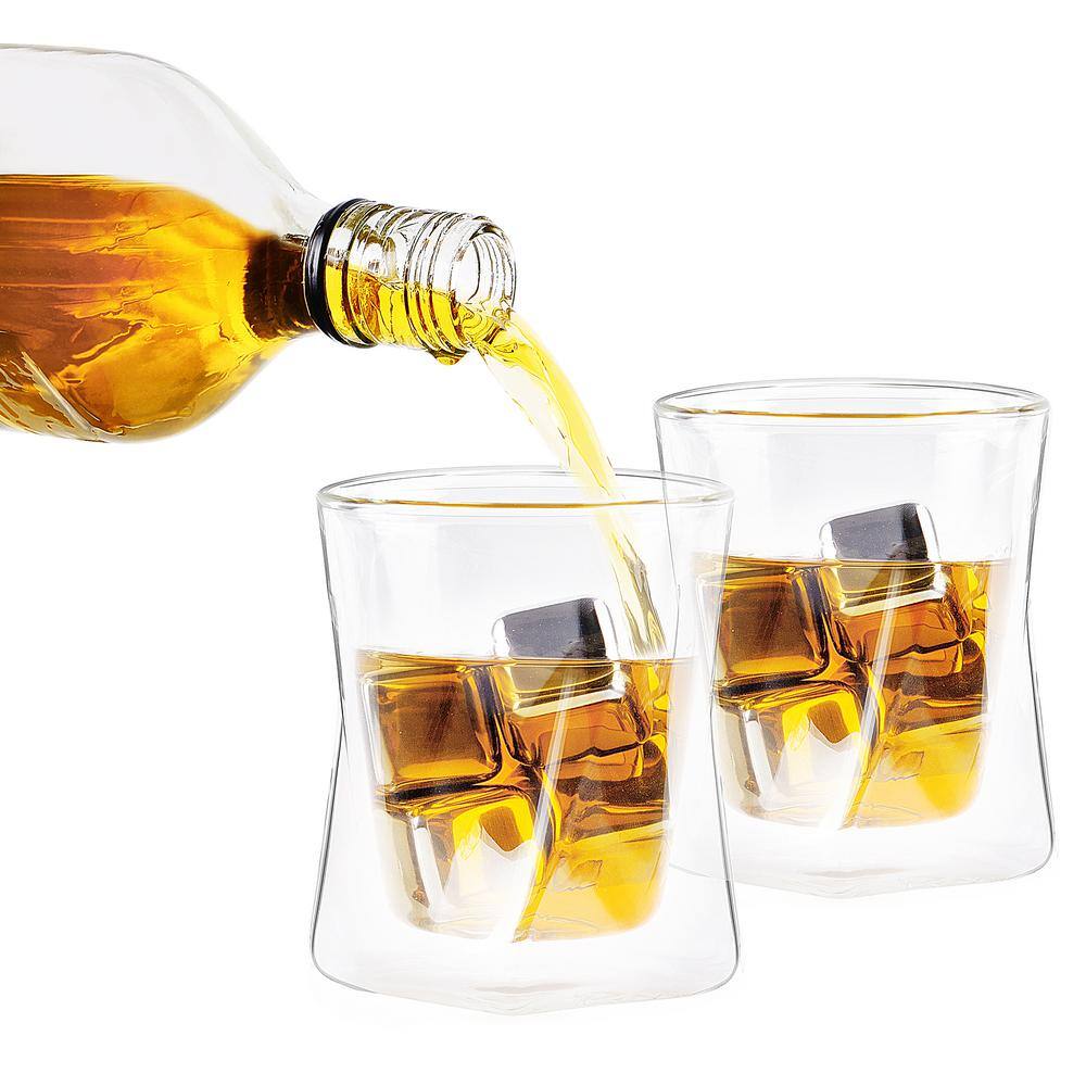 Modern 10 oz Clear Insulated Double Wall Whiskey Glass Set