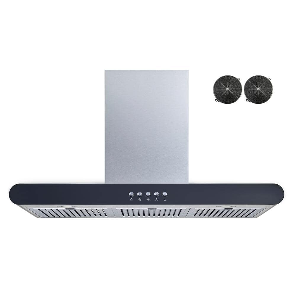 Winflo 36 in. Convertible Wall Mount Range Hood in Stainless Steel with Push Button Control and Carbon Filters, Silver