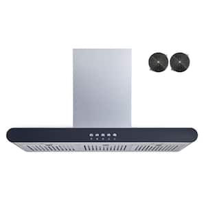 36 in. Convertible Wall Mount Range Hood in Stainless Steel with Push Button Control and Carbon Filters