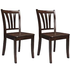 Dillon Cappuccino Stained Solid Wood Curved Vertical Salt Backrest Dining Chairs (Set of 2)