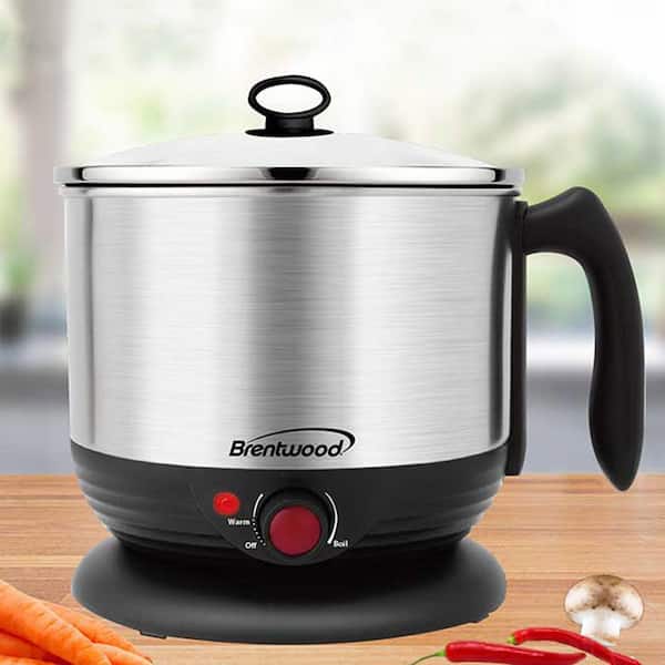 Brentwood Stainless Steel 1.3 Quart Cordless Electric Hot Pot Cooker and Food Steamer in Black