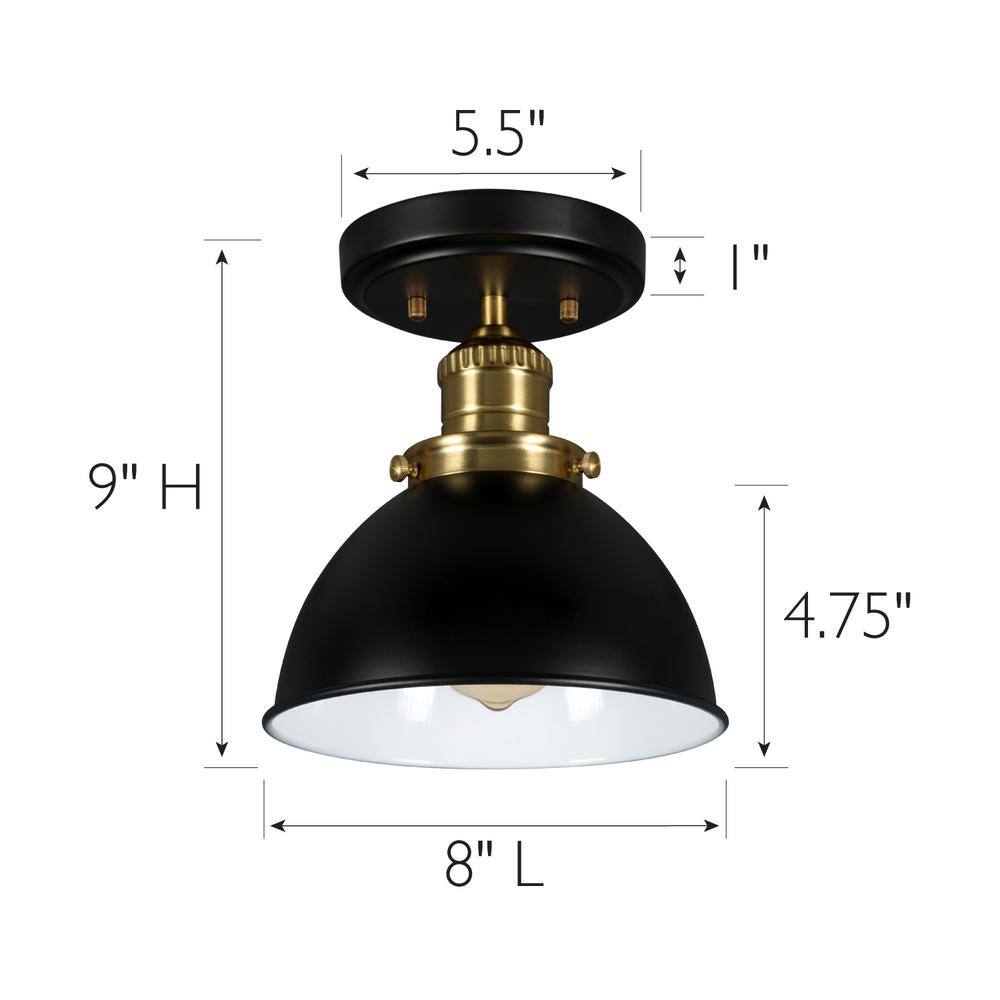Savannah Matte Black and Chrome Farmhouse Semi-Flush Ceiling Light