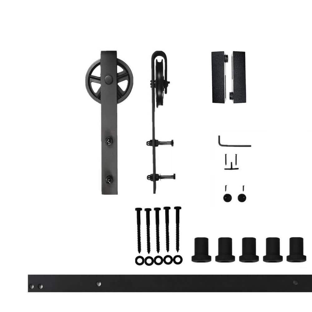 6 ft./72 in. Black Rustic Non-Bypass Sliding Barn Door Hardware Kit Spoke Wheel Design Roller for Single Door price history on PriceWatchPro