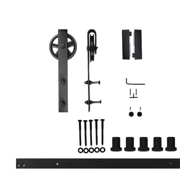 HOMACER 6.6 ft./79 in. Black Rustic Non-Bypass Sliding Barn Door Hardware Kit Spoke Wheel Design Roller for Single Door