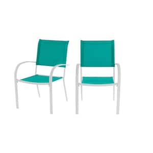 Mix and Match Stationary Stackable Steel Split Back Sling Outdoor Patio Dining Chair in Emerald Coast Green (2-Pack)