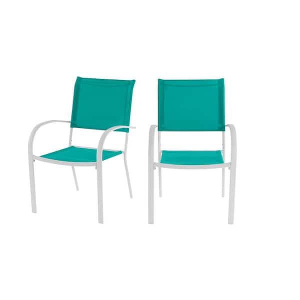 StyleWell Mix and Match Stationary Stackable Steel Split Back Sling Outdoor Patio Dining Chair in Emerald Coast Green (2-Pack)