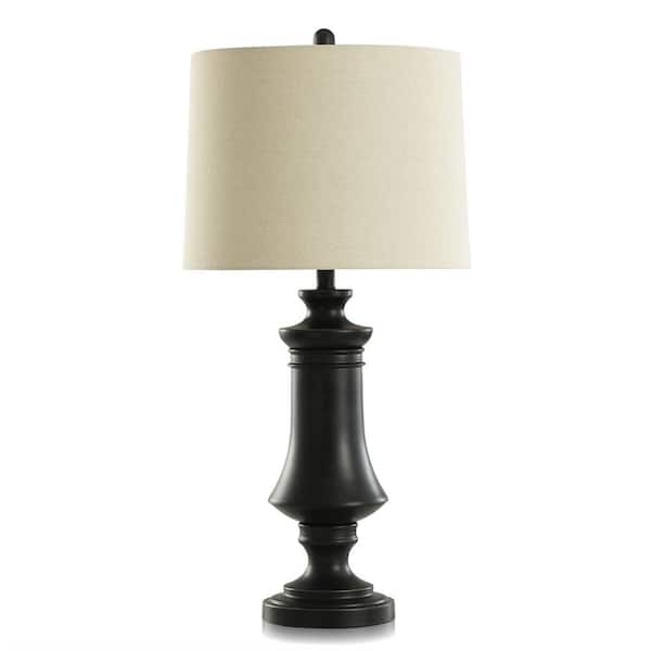 StyleCraft 31 in. Dark Bronze, Cream Candlestick Task and Reading Table Lamp for Living Room with Yellow Linen Shade