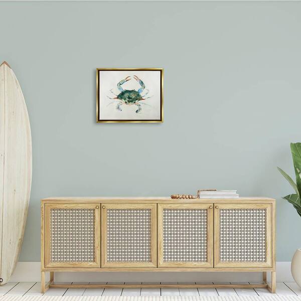 The Stupell Home Decor Collection Blue Sea Crab Over Beige Soft Watercolors  by Melissa Hyatt LLC Floater Frame Nature Wall Art Print 17 in. x 21 in.  ad-319_ffg_16x20 - The Home Depot