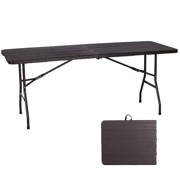 Phewnyzo 29.13 in. Brown Rectangle Metal Steel Folding Top High Density Polyethylene Picnic Table Frame