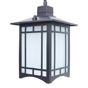 12 in. 1-Light Black Retro Outdoor/Indoor Waterproof Pendant Light with White Glass and No Bulbs Included