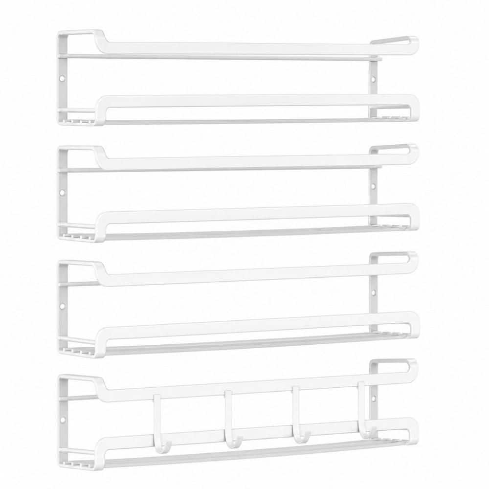 Numhew 4-Pack White Wall Mounted Spice Rack, Space-Saving Spice