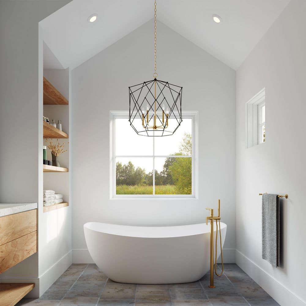 Zarra Satin Brass 5-Light Contemporary Lantern Chandelier