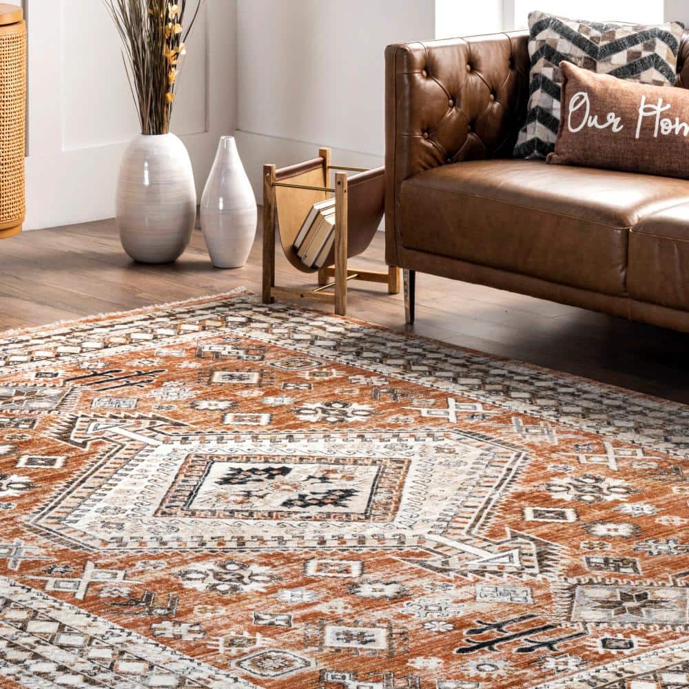 Rust Red 8' x 10' Oriental Synthetic Area Rug