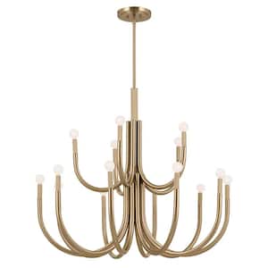 Odensa 40 in. 15-Light Champagne Bronze Modern Candle Tiered Chandelier for Dining Room