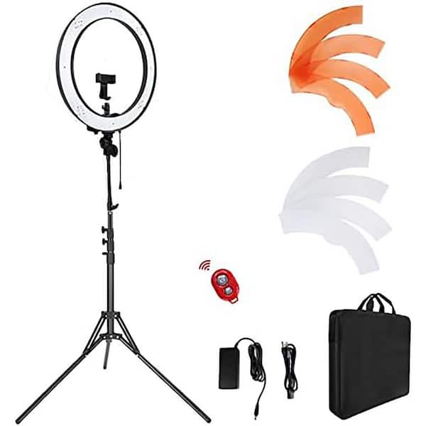 18 in. White Ring Light with 55W Dimmable 5500K 240 LEDs Color Filter Soft Tube Bag Stand for Video Photo