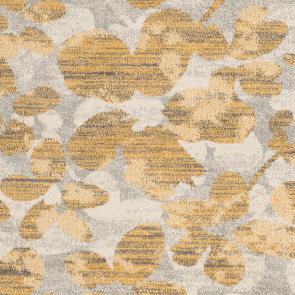 Grey and Gold Floral Elegance Synthetic Area Rug - 6'7" x 9'
