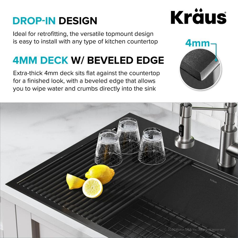 Kore 33" Black Stainless Steel Drop-In Single Bowl Kitchen Sink