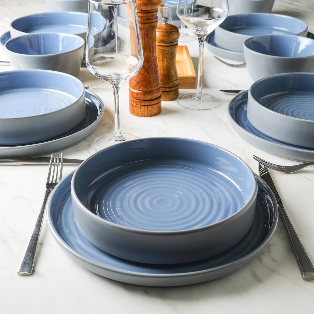 Elica 12-Piece Blue and Grey Ceramic Dinnerware Set