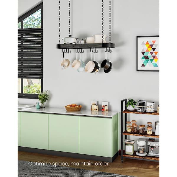 Classic Retro Series Black Metal Finish Ceiling Wall Mounted Multi-Hook Pot Rack