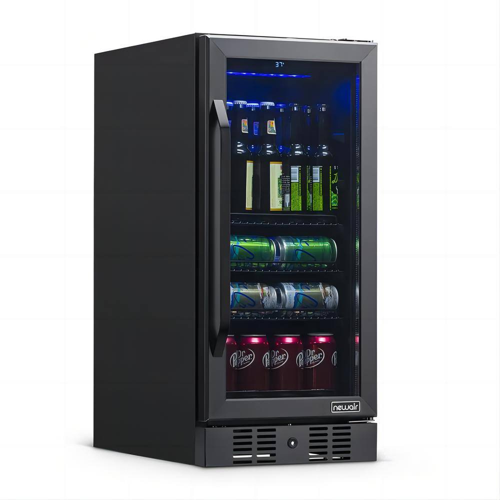 14.96 in. Single Zone 120-Cans Beverage Cooler Fridge with Control Panel in Black Stainless Steel, Frost-free