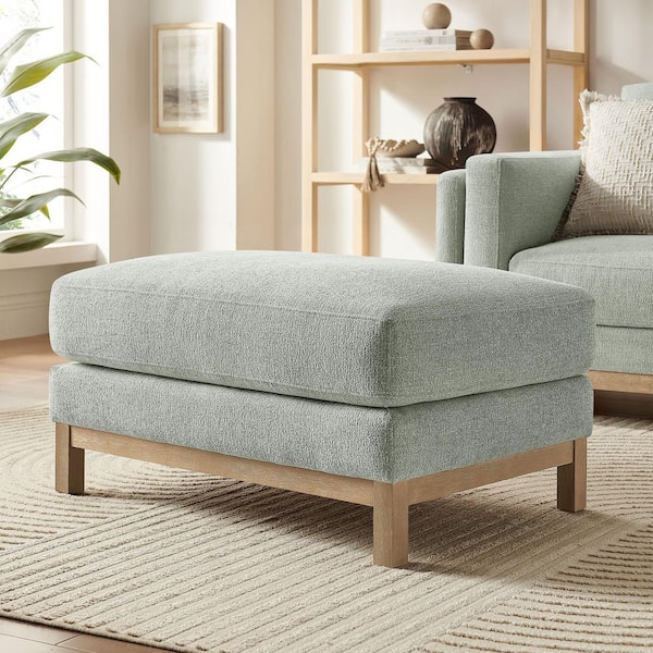 Roscoe Chenille Fabric Ottoman in Mist