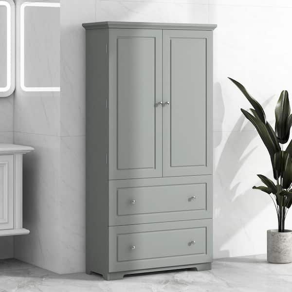 EPOWP 32.6 in. W x 13 in. D x 62.3 in. H Grey Tall Wide Linen Cabinet with 2-Drawers and Adjustable Shelf
