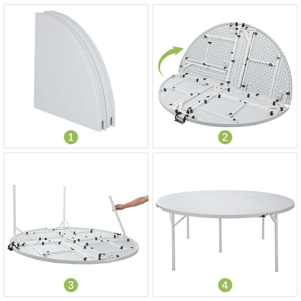 66" White Steel and Plastic Round Folding Table