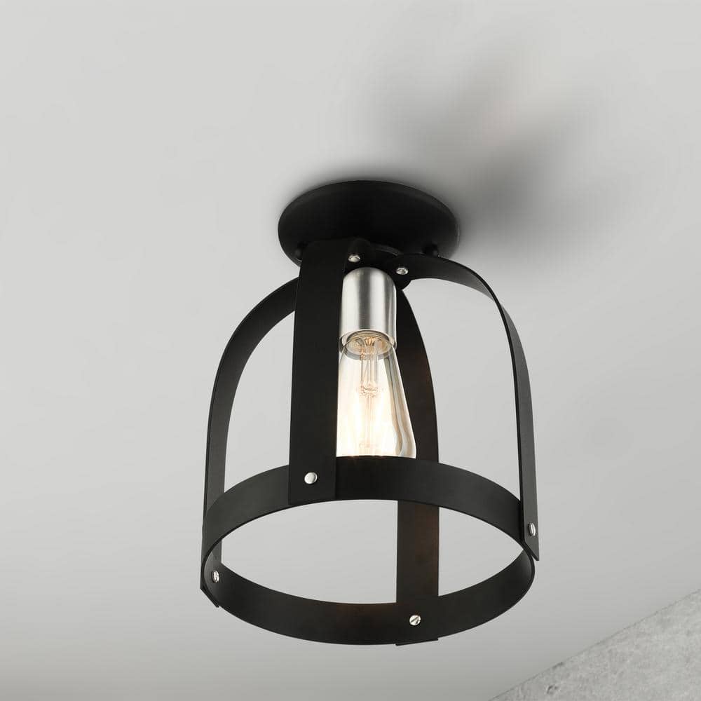 Stoneridge Textured Black and Brushed Nickel 1-Light Semi-Flush Mount