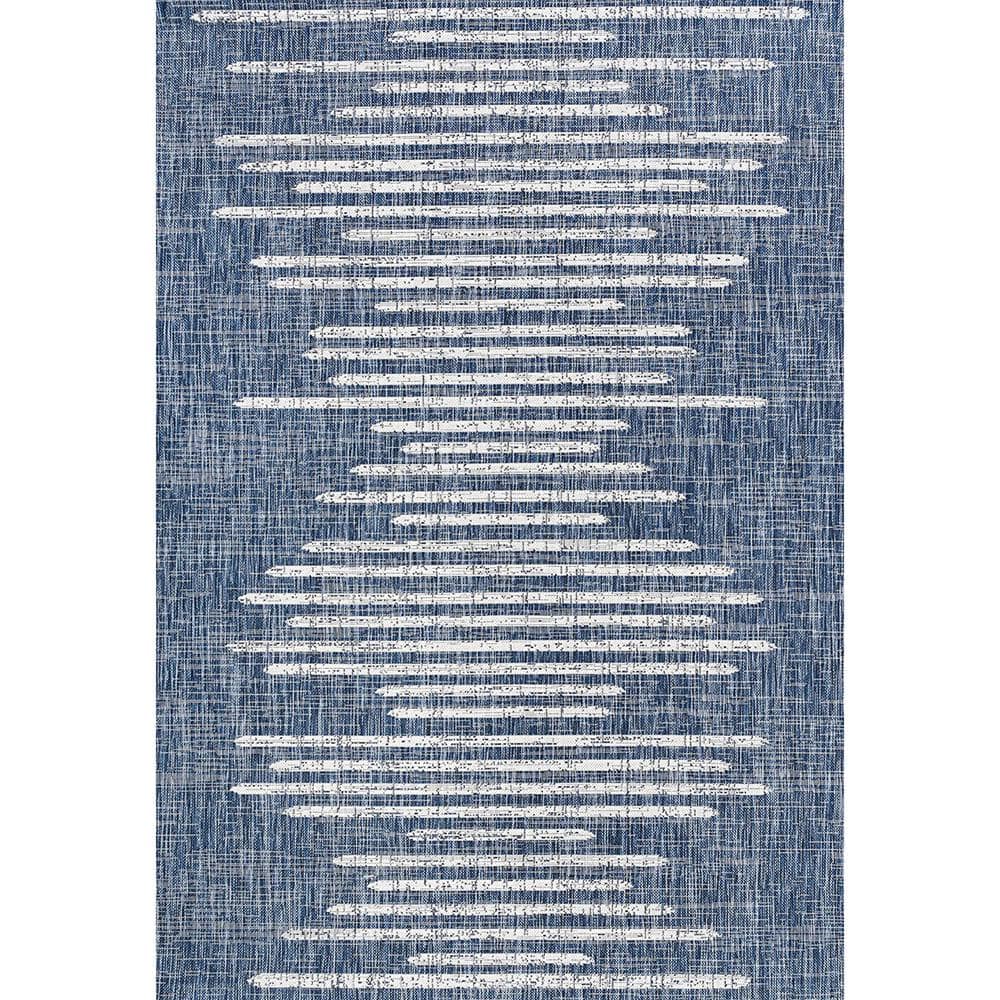 Blue Polypropylene 4 ft. x 6 ft. Stripe Geometric Indoor/Outdoor Area Rug