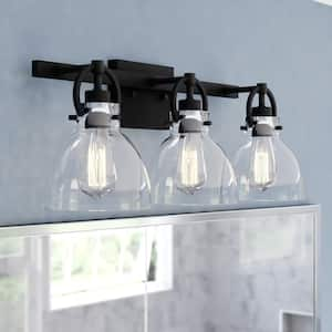 Ogden 25.5 in. W 3-Light Contemporary Black Bathroom Vanity Light Fixture Clear Glass