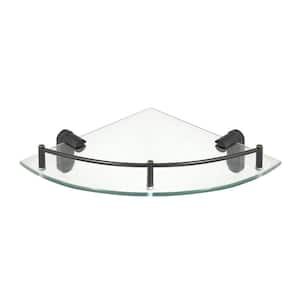 Oval 10.5 in. x 10.5 in. Glass Corner Shelf with Pre-Installed Rail in Rubbed Bronze