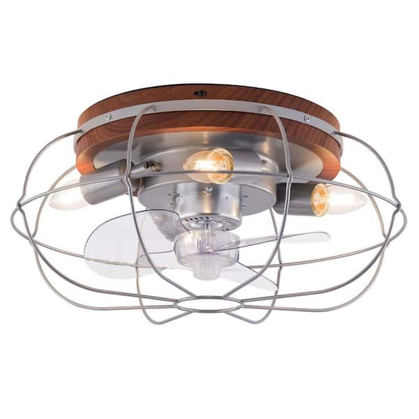 OUKANING 18 in. Indoor Silver Ceiling Fan Modern Simple Industrial Style Flush Mount with Light Kit and Remote Control