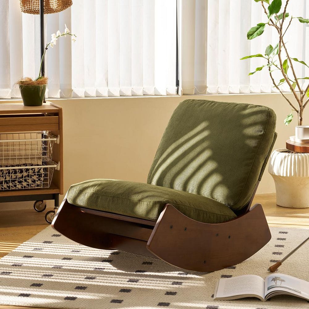 Modern Green Fabric Upholstery Nursery Glider Rocking Chair Accent Reading Chair with Solid Wood Frame
