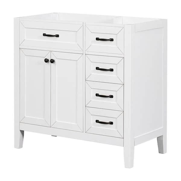 35.5 in. W x 17.7 in. D x 35 in. H Bath Vanity Cabinet without Top Solid Wood Frame Cabinet in White with Drawers