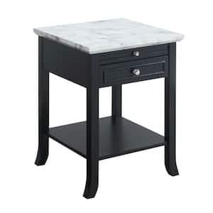 American Heritage White Faux Marble and Black Logan End Table with Drawer and Slide