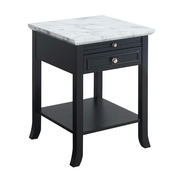 Convenience Concepts American Heritage White Faux Marble and Black Logan End Table with Drawer and Slide