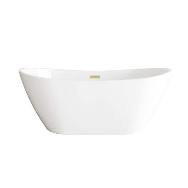Unbranded Timeless Home 72 in. x 31.5 in. Soaking Bathtub with Center Drain in Glossy White with Brushed Gold Trim