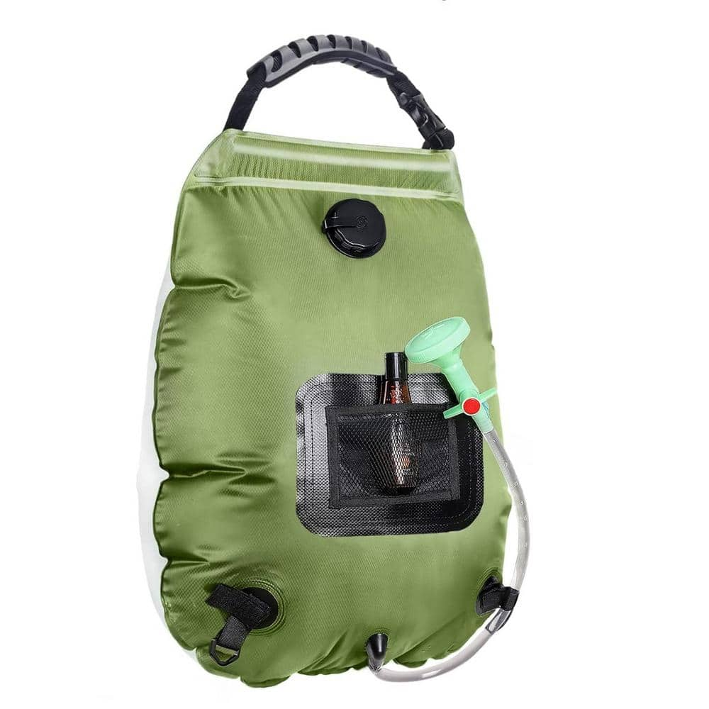 Solar Portable Shower Bag 5-Gallon with Removable Hose and On-Off Switchable Shower Head for Camping in Green -  ITOPFOX, H2PH007OT046