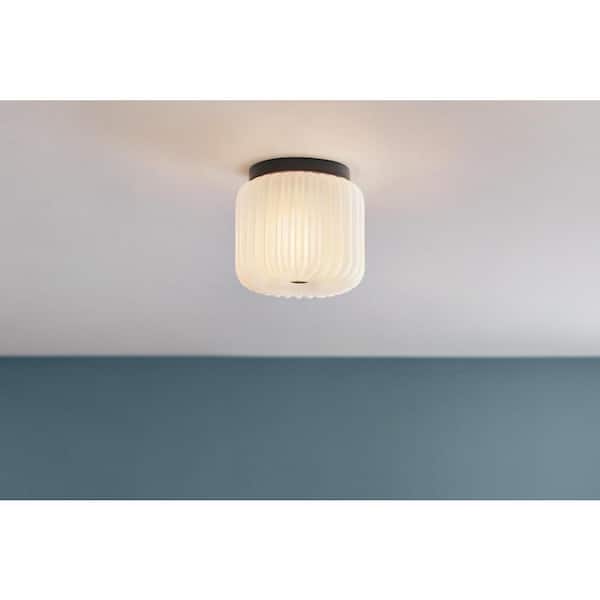 Home Decorators Collection Caroline 7.3 in. 1-Light Matte Black Flush Mount with Frosted Glass